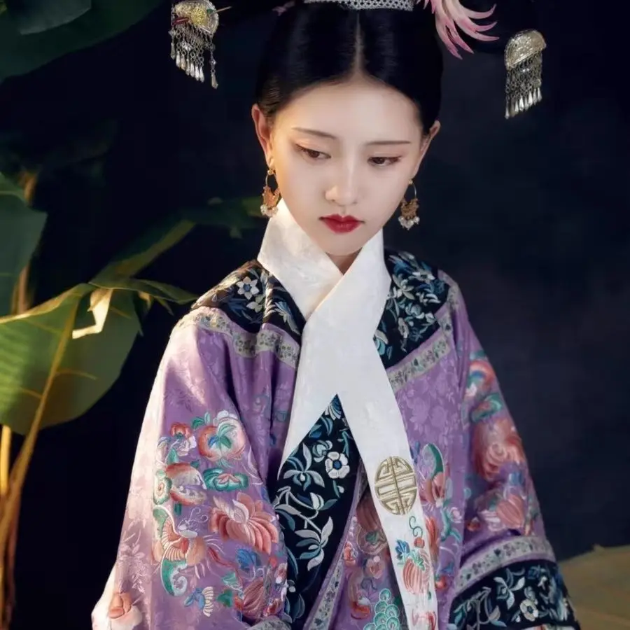 سلالة تشينغ هانفو للنساء - فستان أنيق مطرز بالعلم الإمبراطوري زي الأميرة الصيني التقليدي