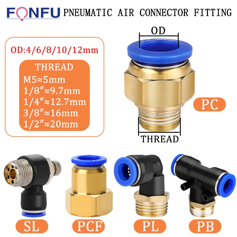 

20/50PCS 4mm 6mm 8mm Pneumatic Air Fitting PL/PB/PC/PCF/SL Thread 1/8" 1/4 3/8 1/2 Straight Hose Fittings Pipe Quick Connectors