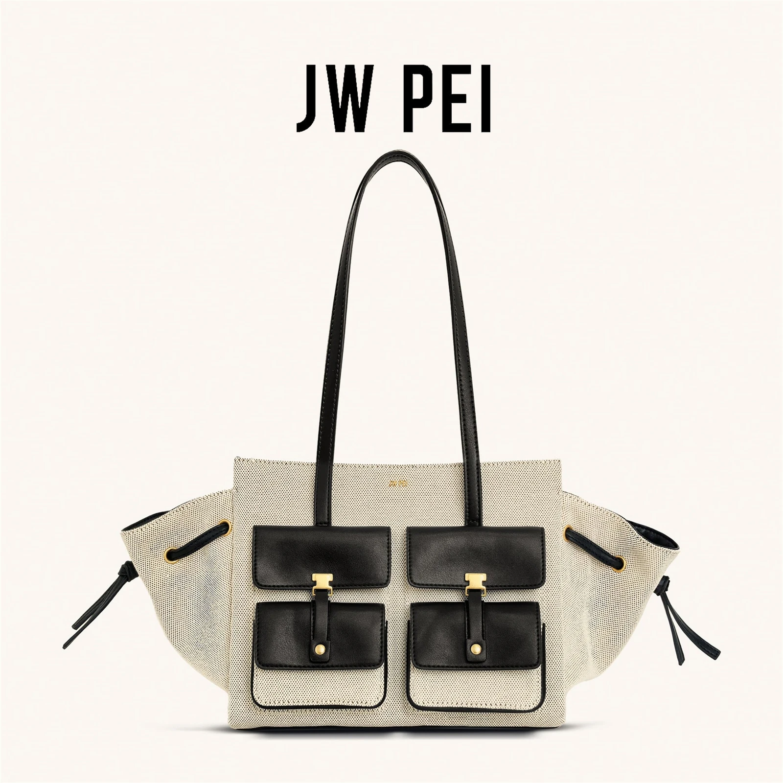 

2026JWPEINew Canvas Black Motorcycle Style Tote Bag Women's LargeCapacity Crossbody Purse forCommuters UnderarmShoulder Handbag