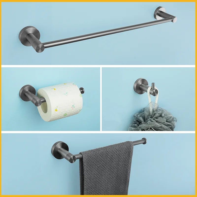 

Brushed Gold Bathroom Set Kit - Towel Rod Bar Ring Paper Holder Tissue Holder Toilet Paper Rack Coat Hook Grey Accessories