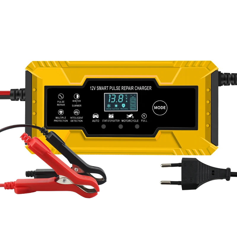 

12V6A automotive battery charger motorcycle intelligent charger pulse repair lead-acid storage charger Yellow