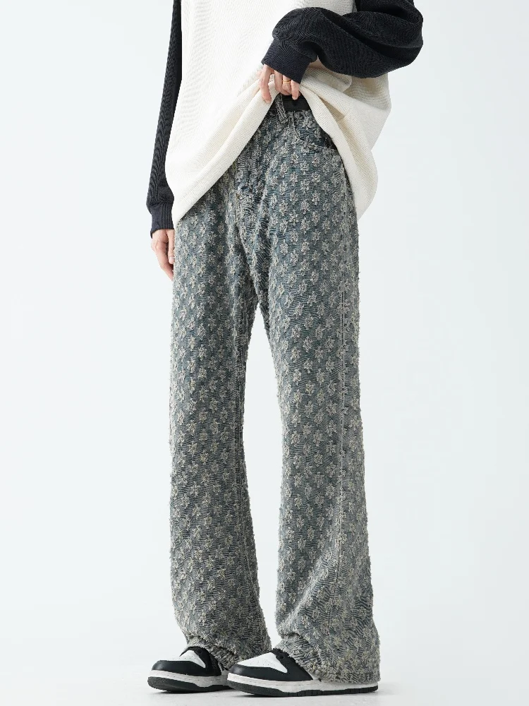 

Retro American Denim Jeans Men Summer 2024 Trendy Brand Handsome Street Style High Street Straight Leg Micro Flare Long Pants