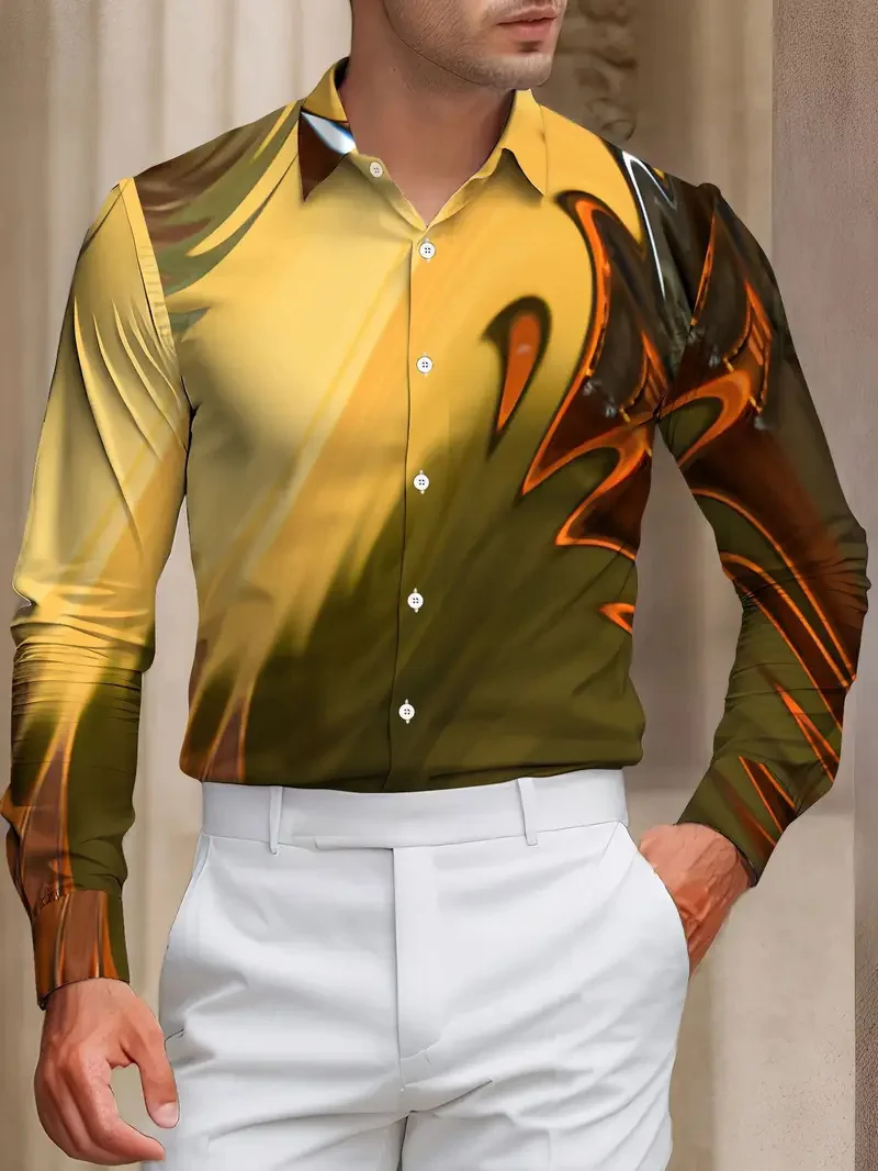 

Men's Vintage Shirt Ethnic Style 3D Butterfly Printed Long Sleeve Flap Shirt Men's Fashion Casual Flap Top