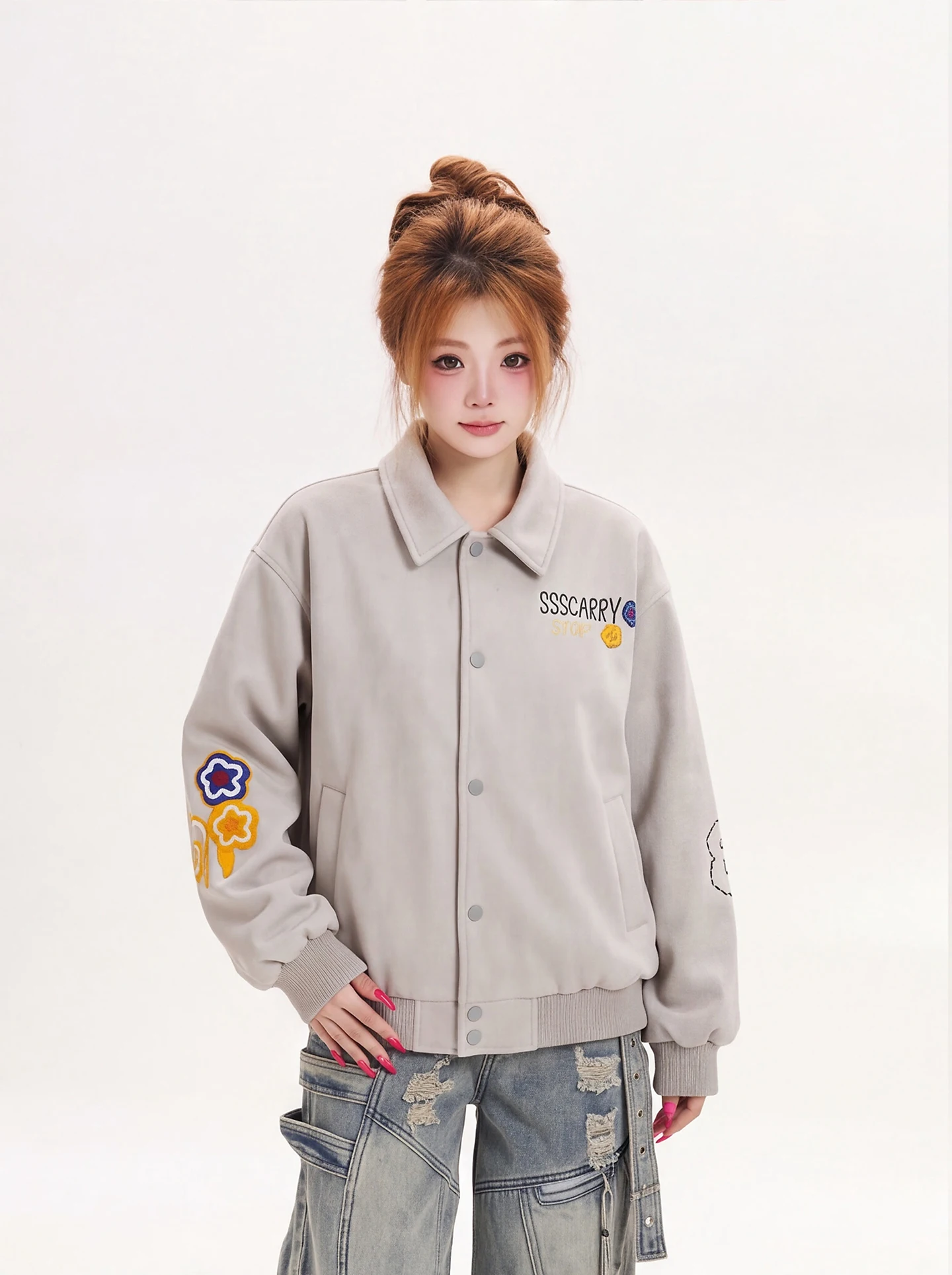 Ant American Retro Embroidered Letter Jacket Women Loose Baseball Style Short Outerwear Trendy Brand Casual Loose Fit Jacket
