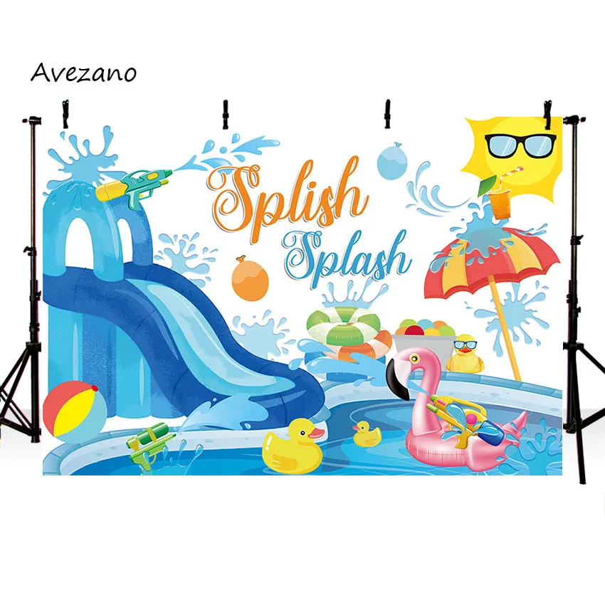 Avezano Summer Photography Background Splish Splash Sunshine Duck Pool Party Child Birthday Background Photo Studio Decoration