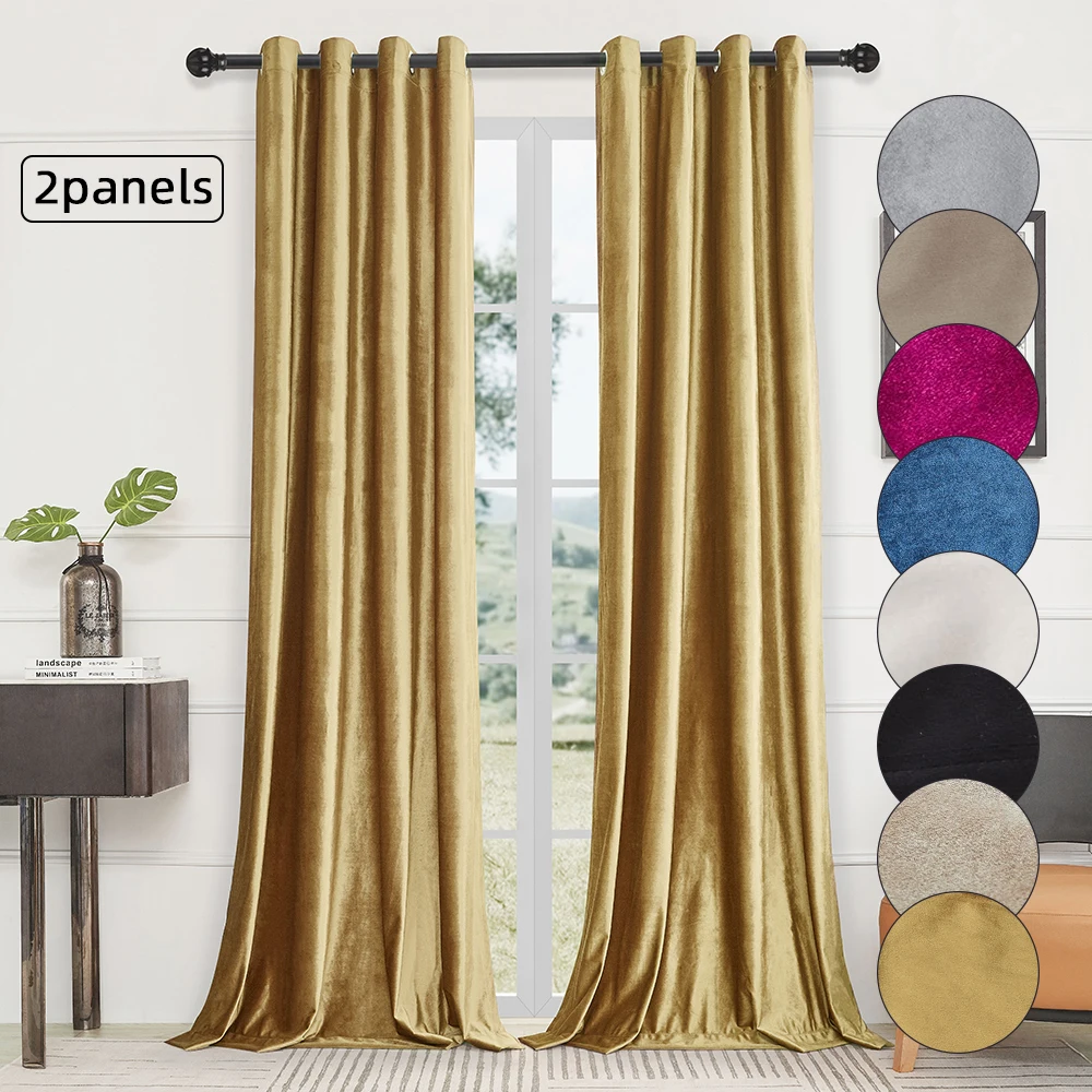 

2PC Velvet Gold Curtains Thermal Window Drapes Darkening Decor Grommet Curtains for Bedroom Set of 2 Panels