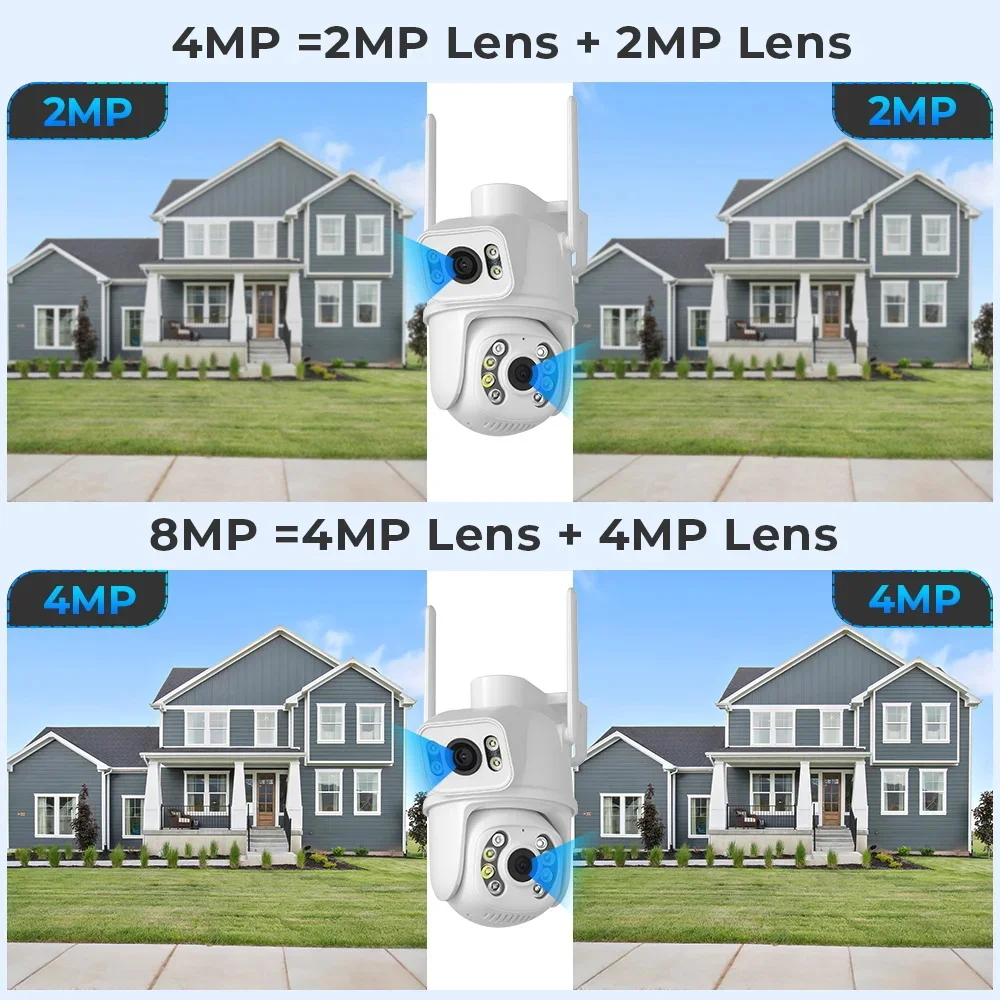 8MP WiFi Camera PTZ Dual Screen AI Auto Tracking Night Vision CCTV Surveillance Camera Outdoor 4K Security IP Camera iCSee App