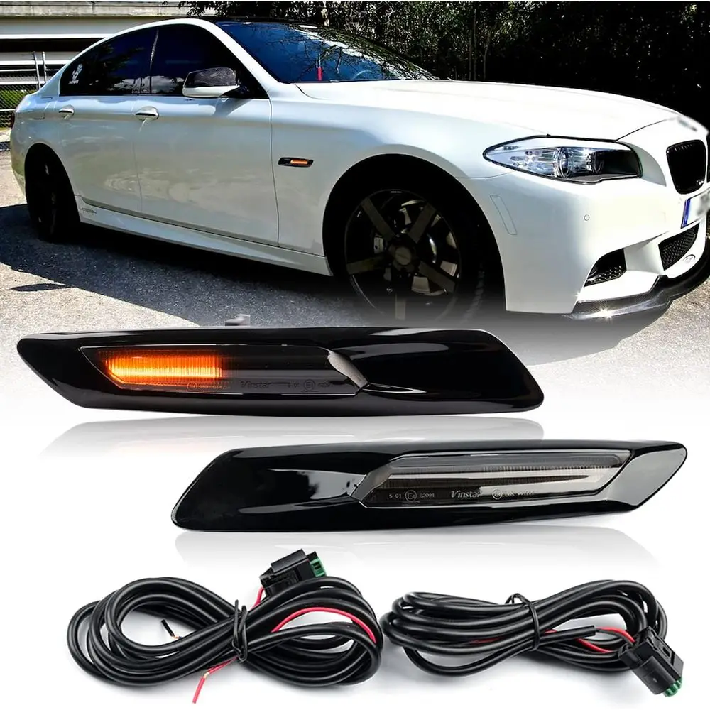 

Sequential Amber LED Side Marker Lights Compatible w/B'MW 5 Series 10 LCI 528i 530i 535i 550i Smoked Lens Led Turn Signal Lamps