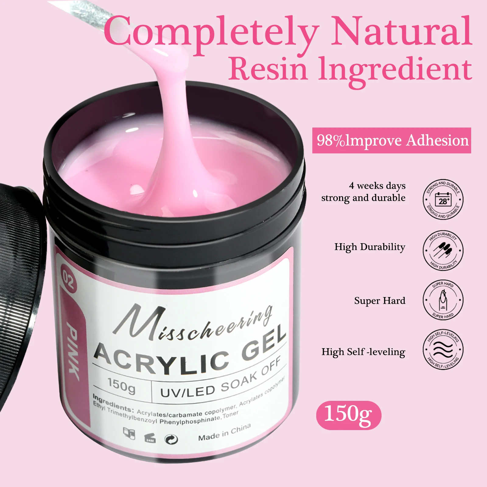 150g เจลต่อเล็บเจลลี่สีขาวสีชมพูเล็บอะคริลิค UV LED เจลกึ่งถาวรเคลือบเงาเครื่องมือขยาย