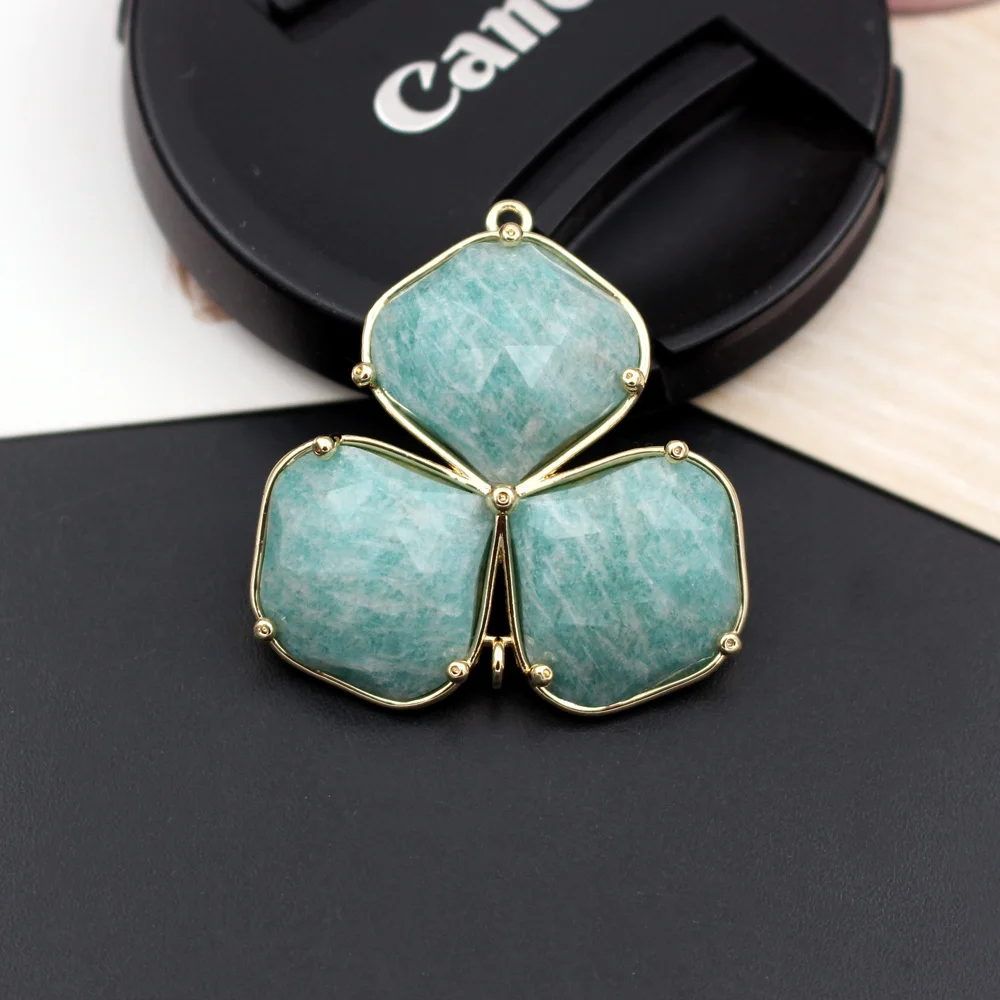 3pcs Triple Stone 2 Loop Connectors Natural Labradorite Sodalite Jasper Quartz Stone Pendant DIY For Women Chain Wedding Jewelry