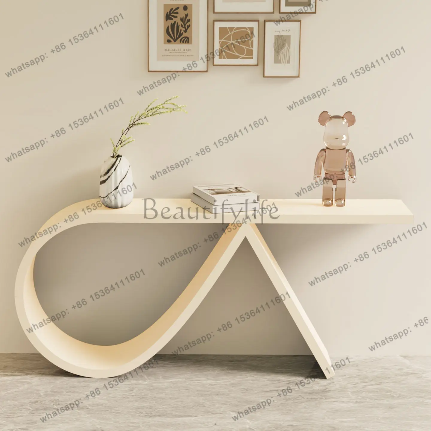 Cream-style entrance table, living room hallway, wall-walled art end viewing platform