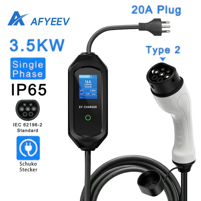 

AFYEEV 3,5 кВт 16A портативное зарядное устройство Type2 IEC62196-2 EVSE зарядный кабель контроллер Wallbox для автомобиля бразильская вилка
