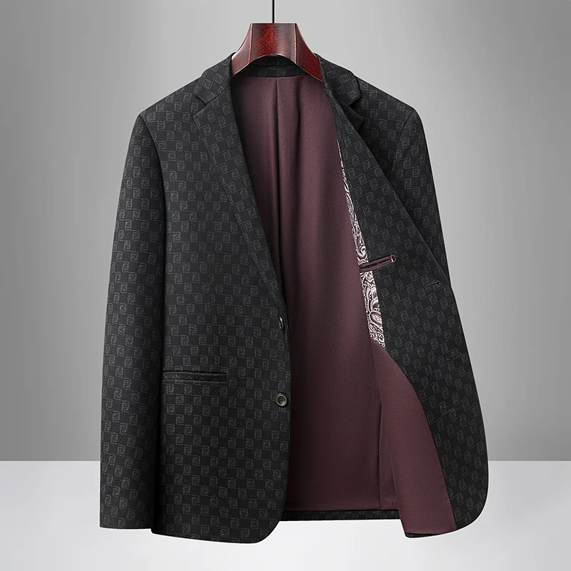 

2025 High quality Fashion plaid Suit Men's Casual Business Single west Coat Autumn thin middle-aged Fat Suit Top