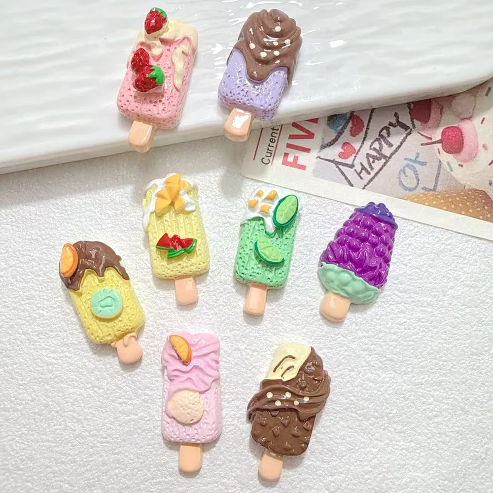 10/100pcs Cute Miniatures Dollhouse Ice Cream Resin Flatback Cabochon Imitation Food Art Supply Decoration Charm Crafts