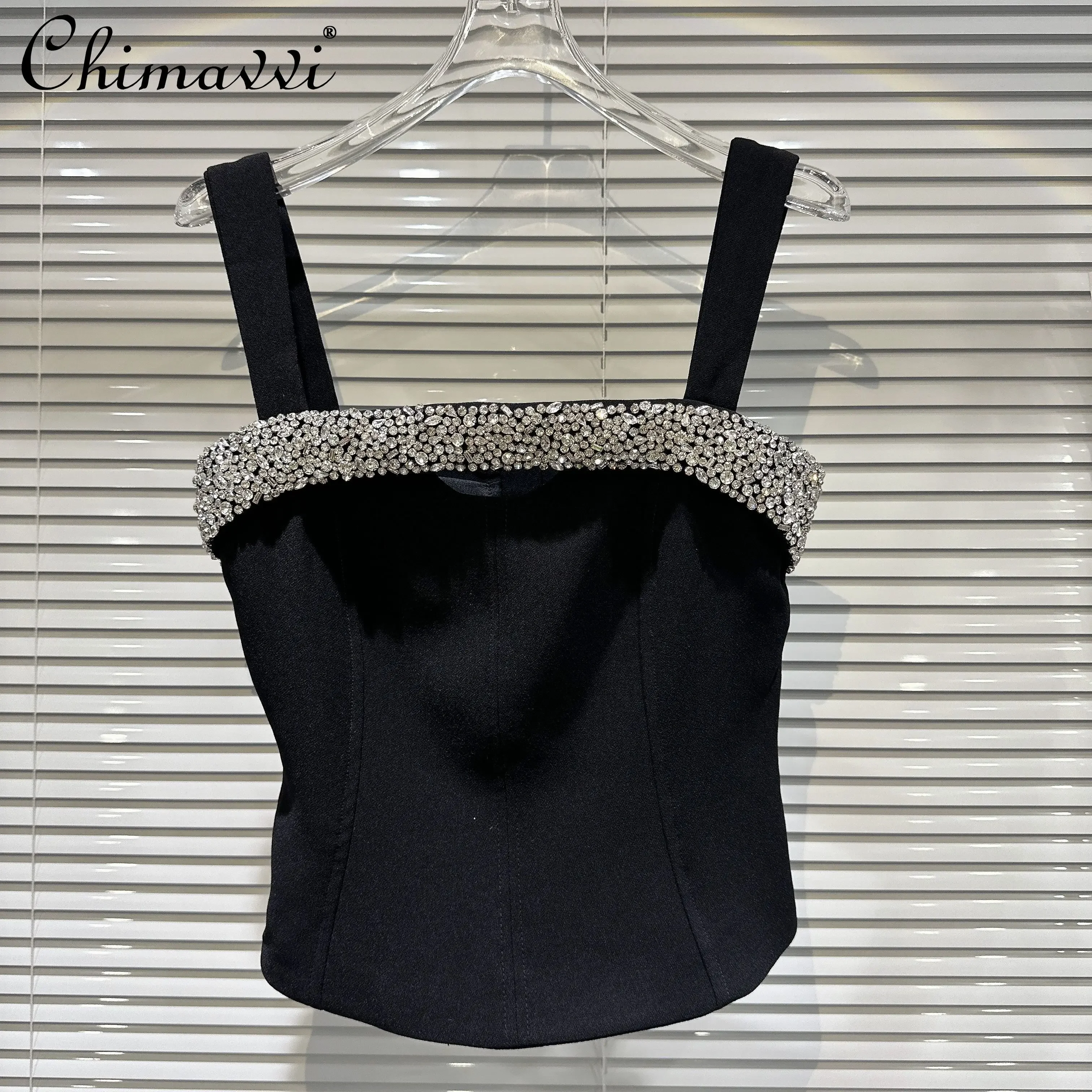 Spring and Autumn New Heavy Rhinestone Bead Design Waist Suspender Fashion Sexy Girl Elegant Celebrity Vest Women's Tanks Top