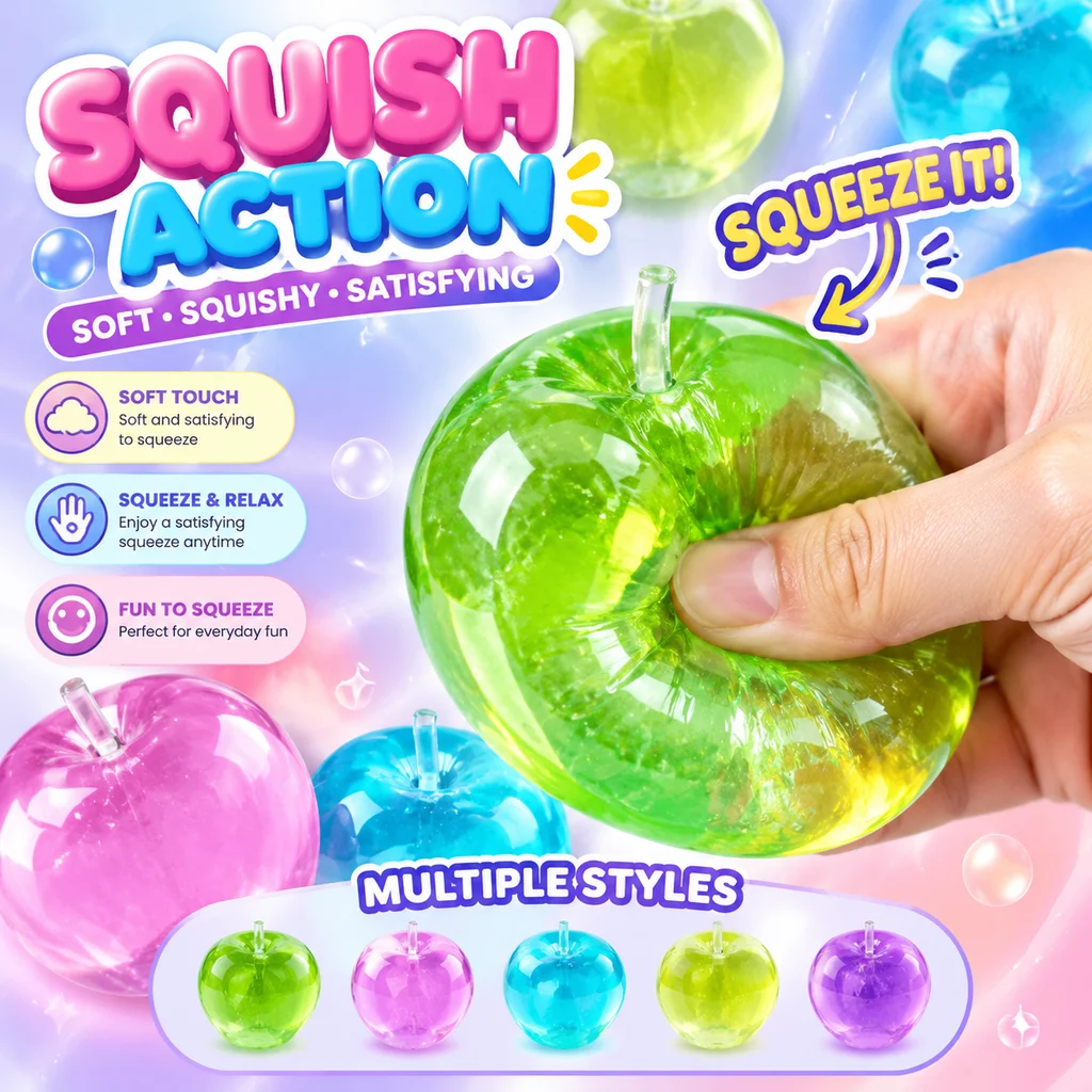 Cute Green Apple Squishy Toy Stress Relief Maltose Apple Vent Shape Slow Rebound Soft Squeeze Toy Stress Relief Squeeze Toy