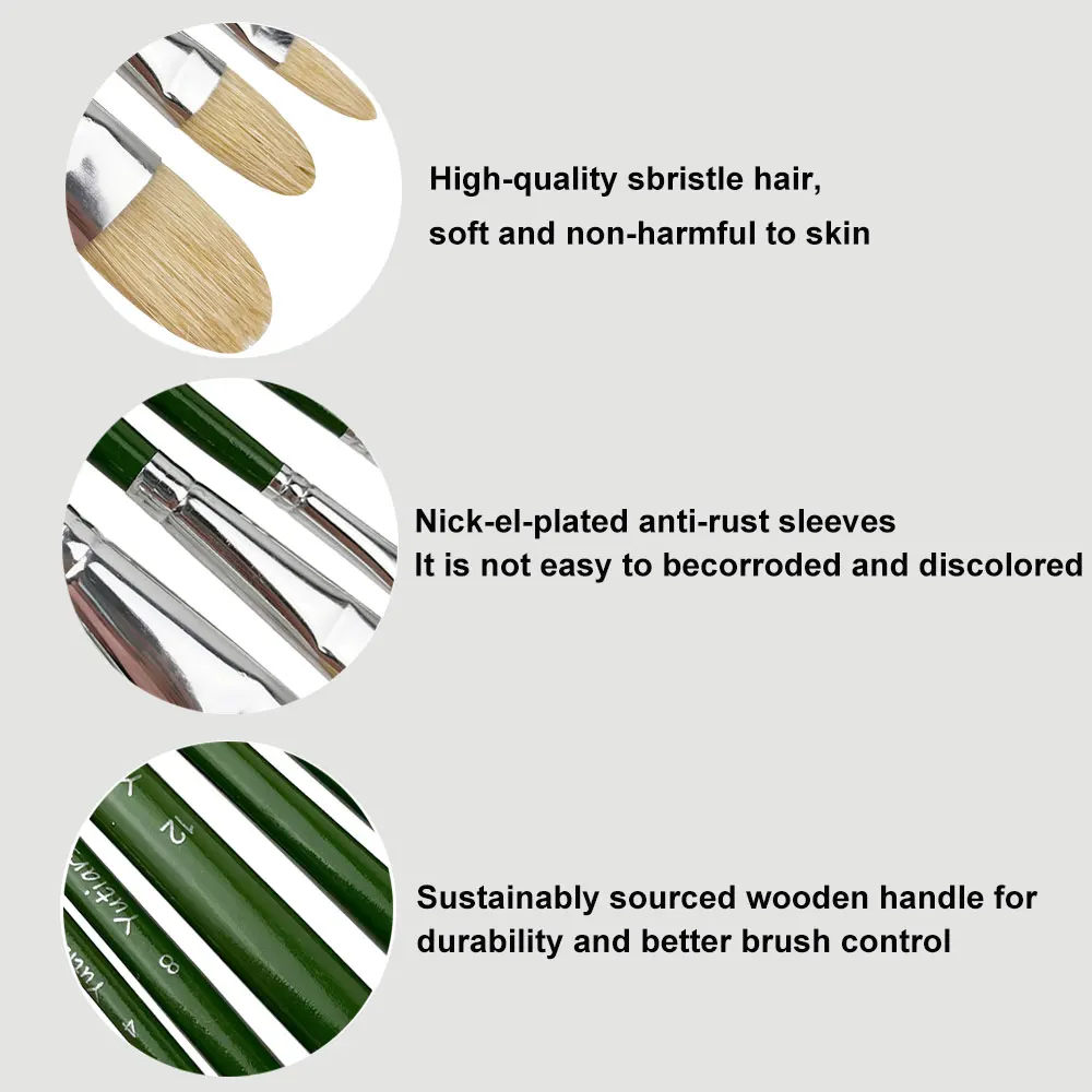 6pcs/Set,Pig Bristle Artist Oil Painting Brushes Cheese Painting Brush Tongue Peak Painting Brush Set Drawing Art Supplies