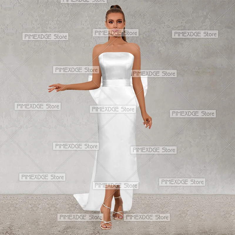 Sexy Wedding Dresses A-line Cold Shoulder Backless Slim Mid-Calf Dresses for Wedding Bridesmaid