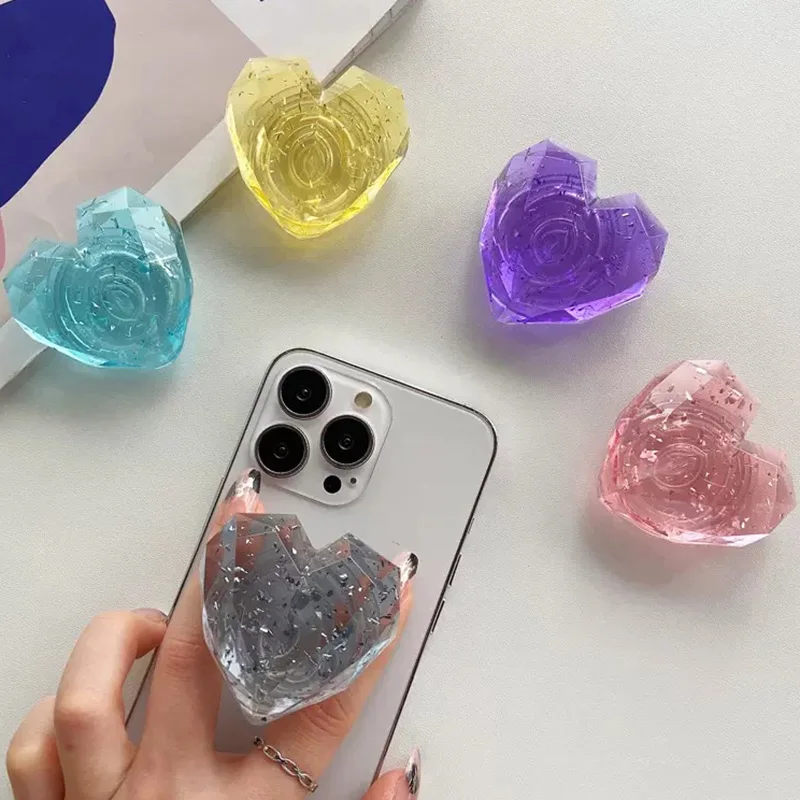 

Luxury Glitter Heart Magnetic Mobile Phone Holder INS Transparent Powder Geometric Epoxy Candy Color Love Bracket Support 그립톡