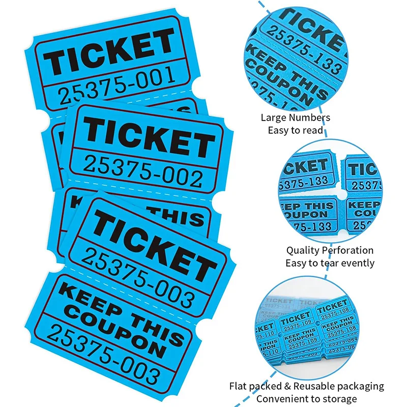 200 Stück/Beutel Günstige Bulk Großhandel Blanko Event Tickets Doppelrolle mit Nummerierung – Detail 5