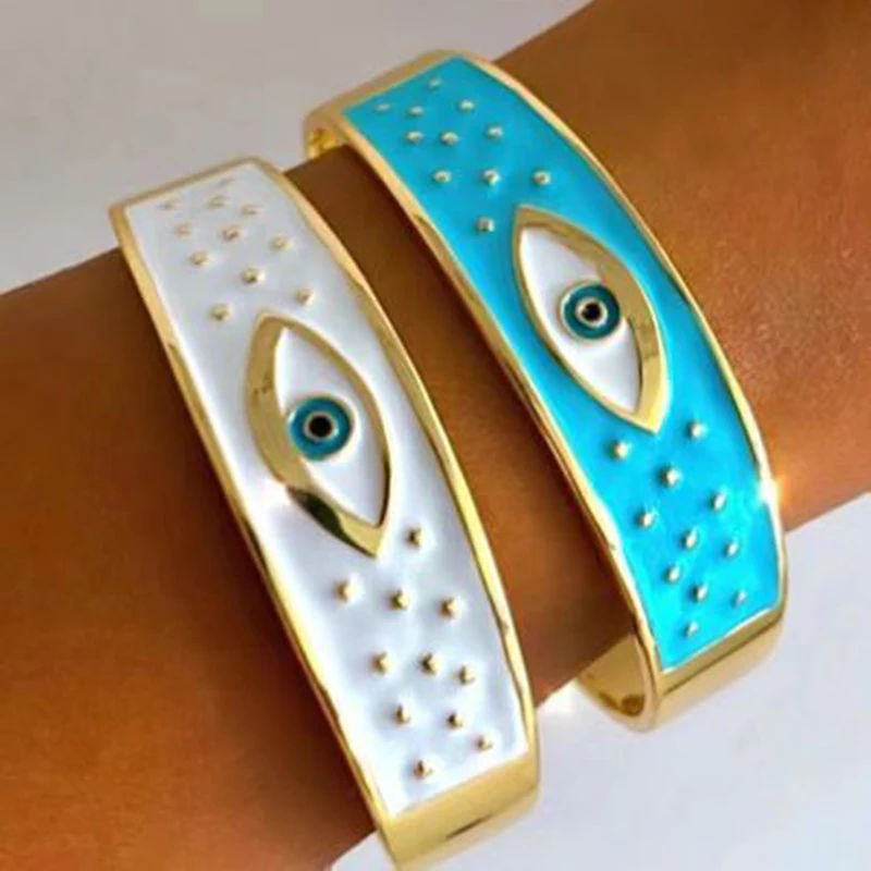 Fashion Open Bracelet Blue Drip Oil Eyes Open Bracelet Lucky Eyes Bracelet Women Bohemian Women Jewelry Statement Wholesale