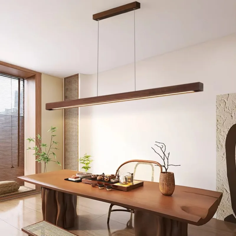 Home wide dining table chandelier, ash wood kitchen island linear ceiling light, adjustable color