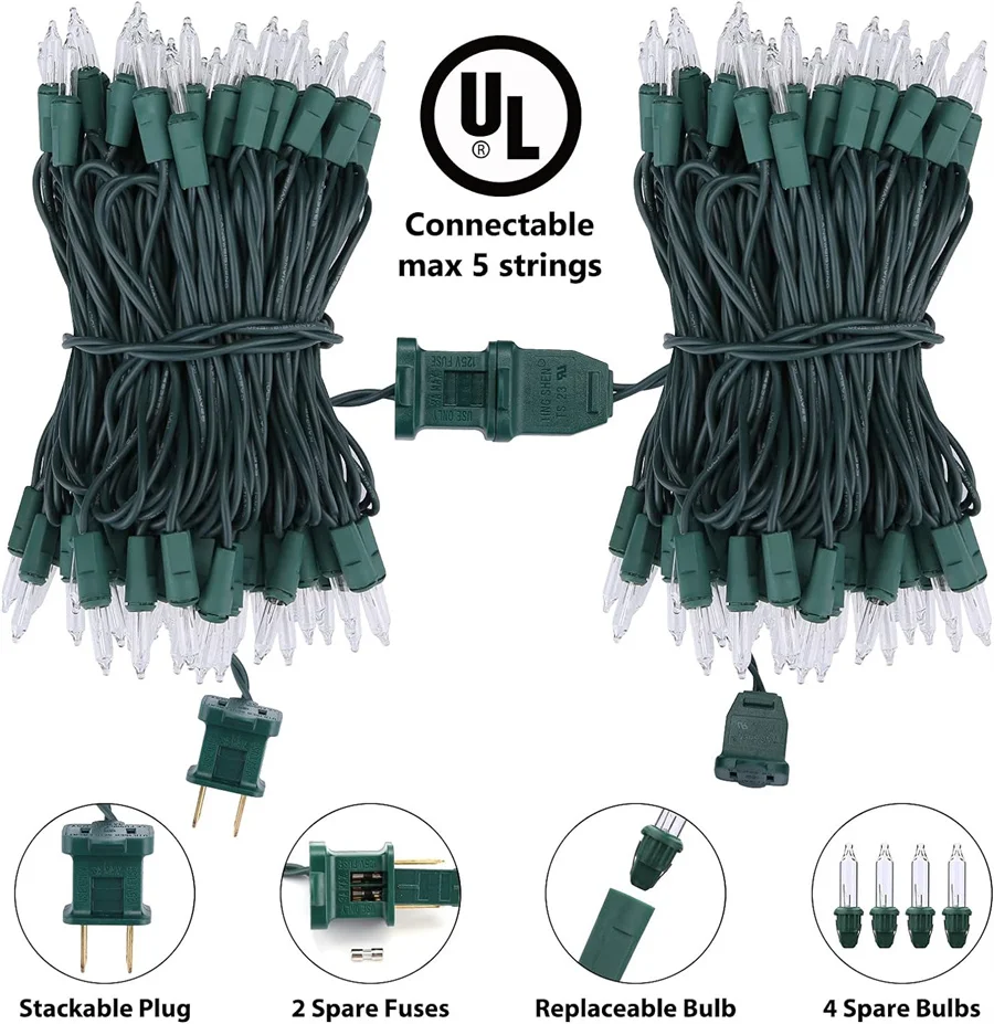 100 Counts Christmas Tree String Light Outdoor Garland Mini Clear Incandescent Bulb Fairy String Light for Wedding Party Decor