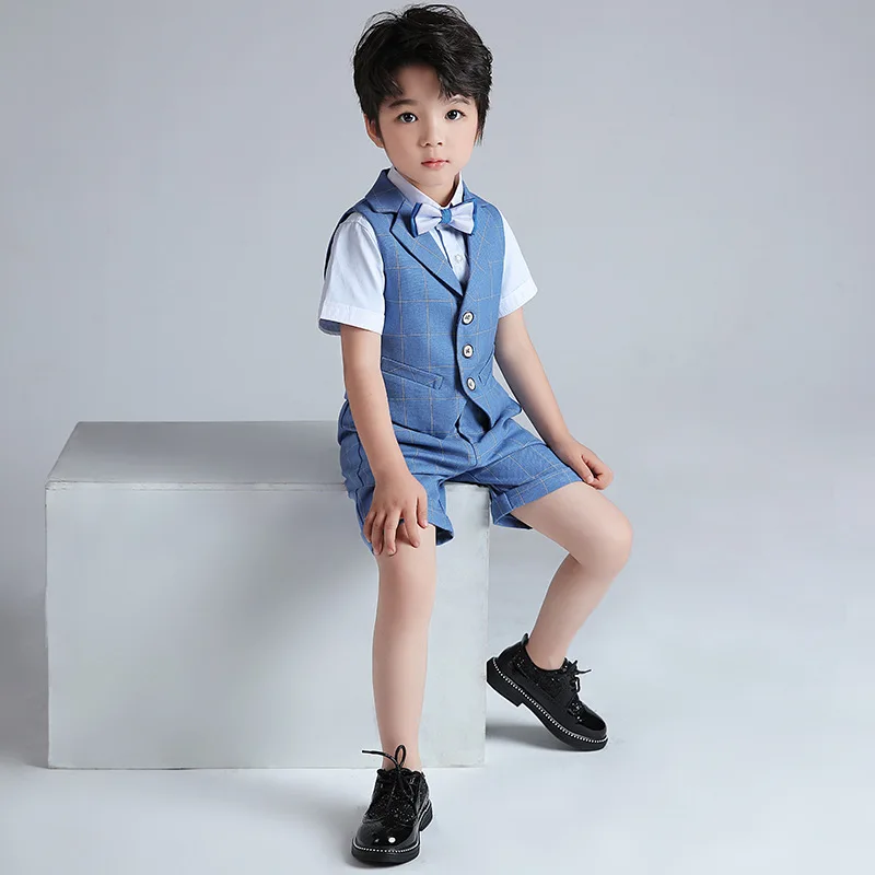 Boys waistcoat suit summer  short-sleeved performance clothes three-piece children's speech baby weeks old flower girl dresses