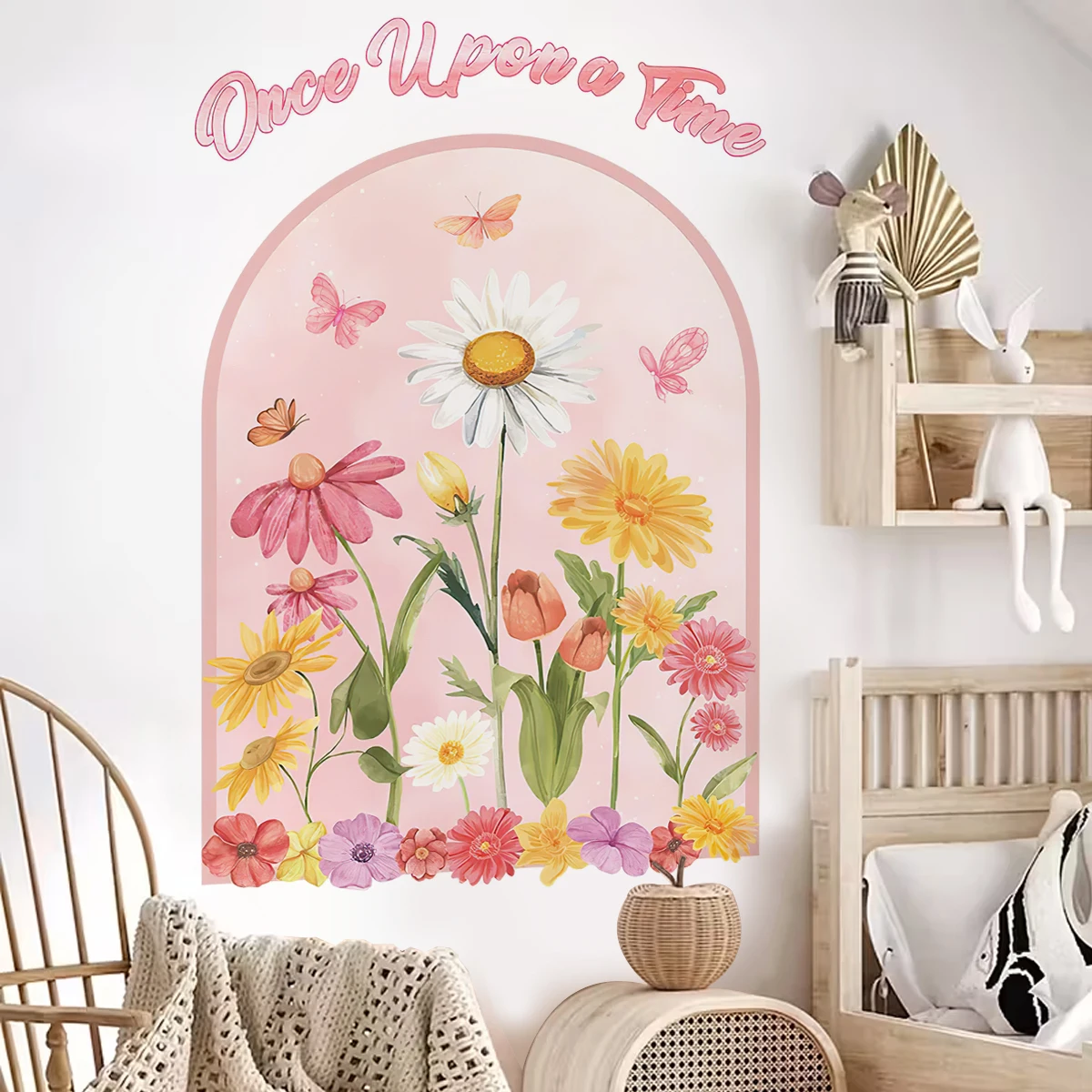 

Watercolor Pink Flowers Once Upon A Time Arch Wall Sticker Child Room Girls Room Decal Bedroom Living Room Home Decor Waterproof