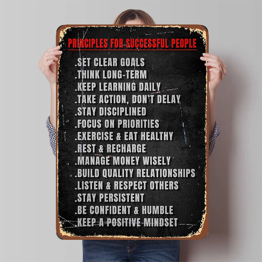 Inspirational Metal Wall Art 15 Success Principles Poster Office Study Room Decor Motivational Quote Sign for Home Office