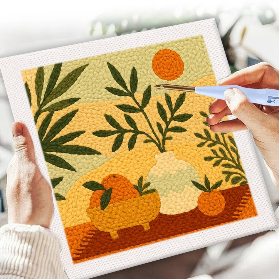SDOYUNO Sunny Lemons Punch Needle Kits With Frame Crafts Diy Kits Fruit Tufting Magic Punch Needle Embroidery Kits Art Work Deco