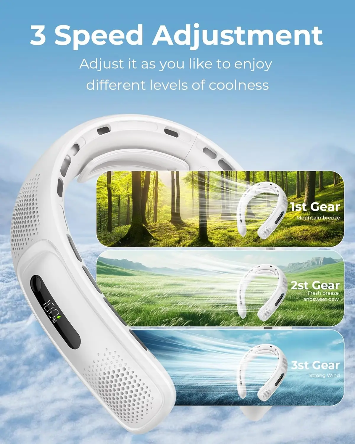 Ventilador de pescoço portátil 4 Turbo Ventilador de pescoço sem lâmina Ventilador pessoal recarregável USB 360 °   Refrigeração de display LED mãos livres