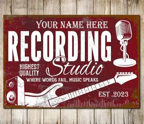 Personalised Guitar Recording Studio Metal Plaque Wall Door Sign Decor