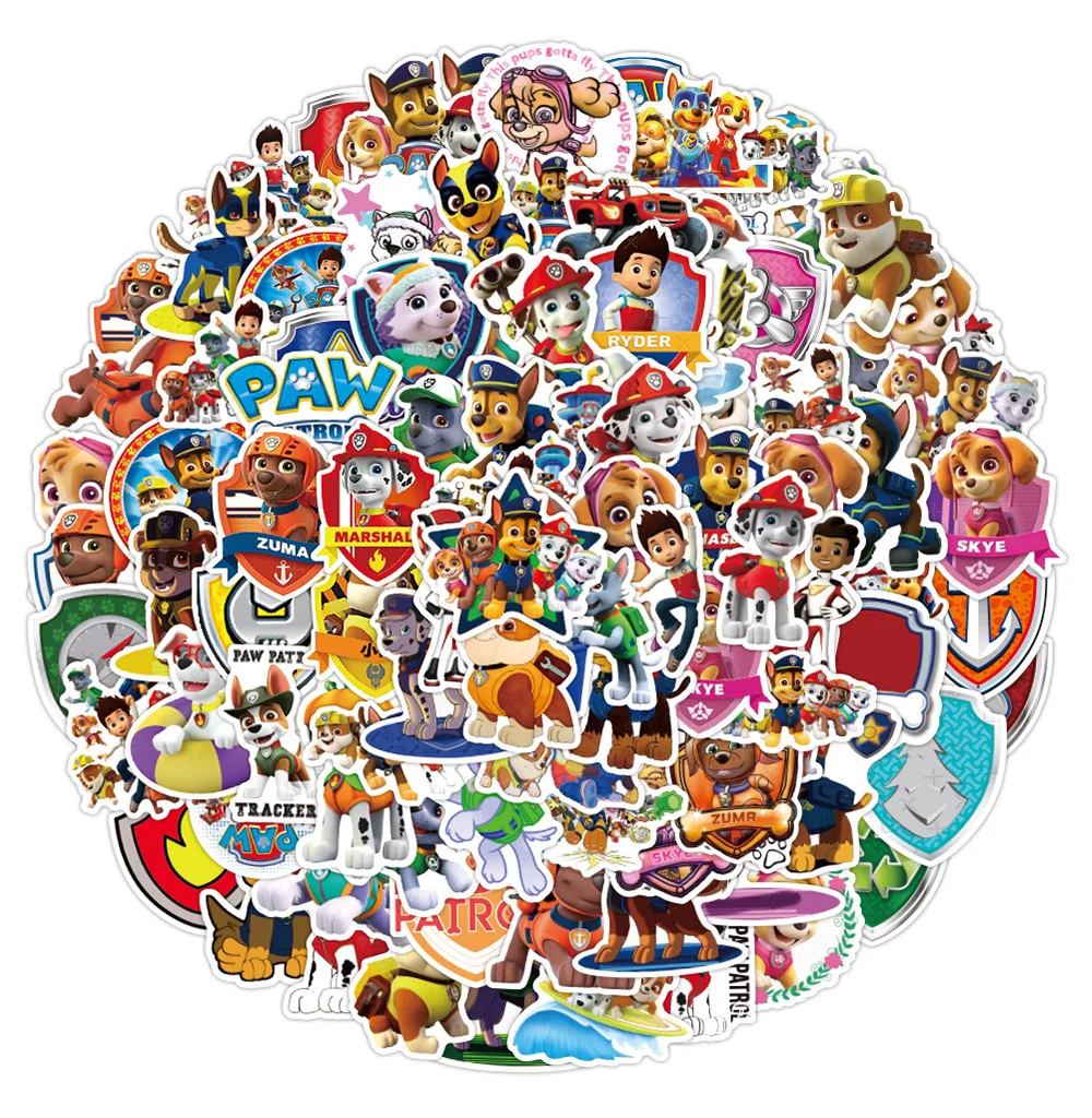 50pcs Paw Patrol Classic Stickers Cartoon Computer Water Cup Guitar Luggage Without Leaving Glue DIY Waterproof Sticker