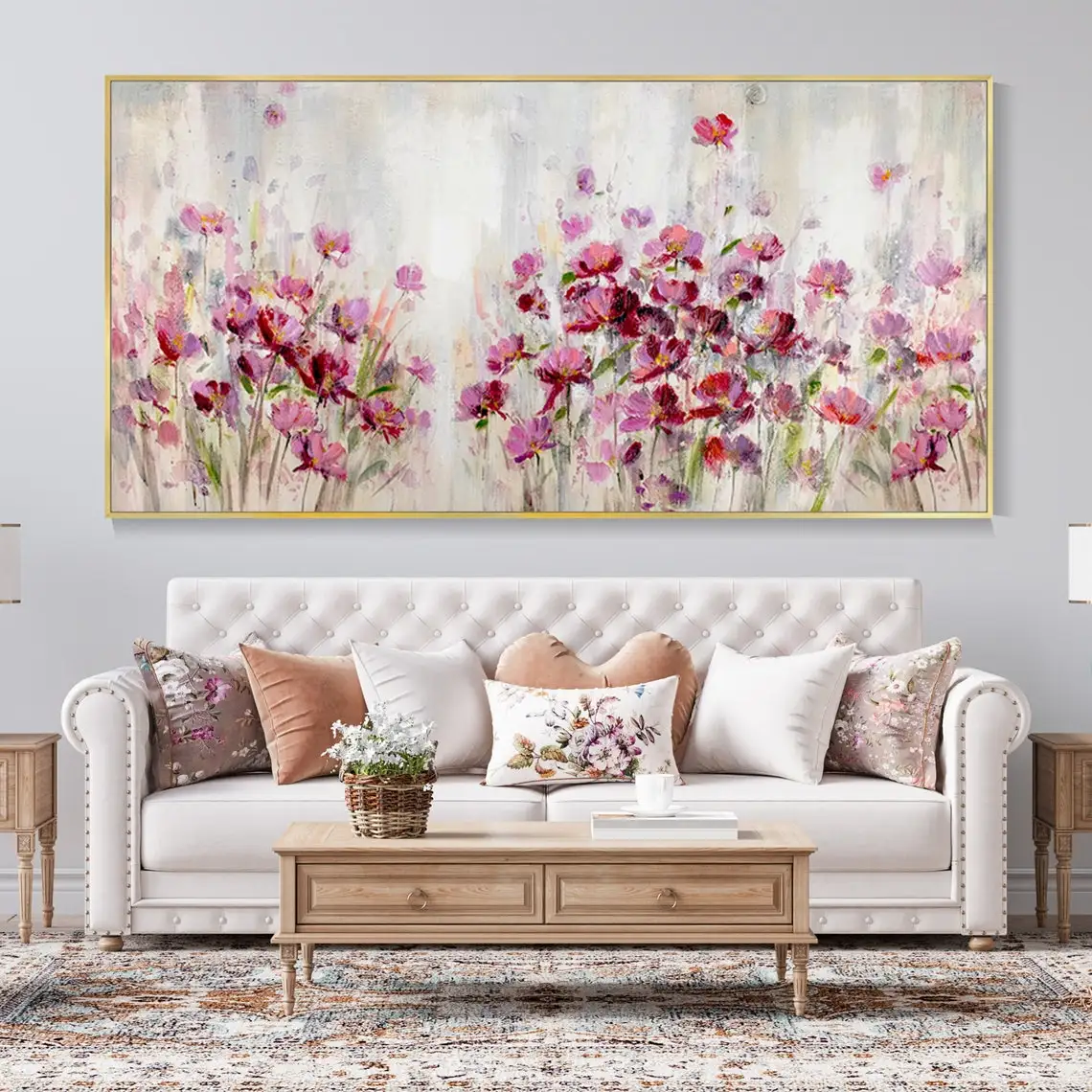 

Large Wall Red Flower Hand Painted Oil Painting Blooming Flower Canvas Texture Knife Landscape Paintings Abstract Plant Wall Art