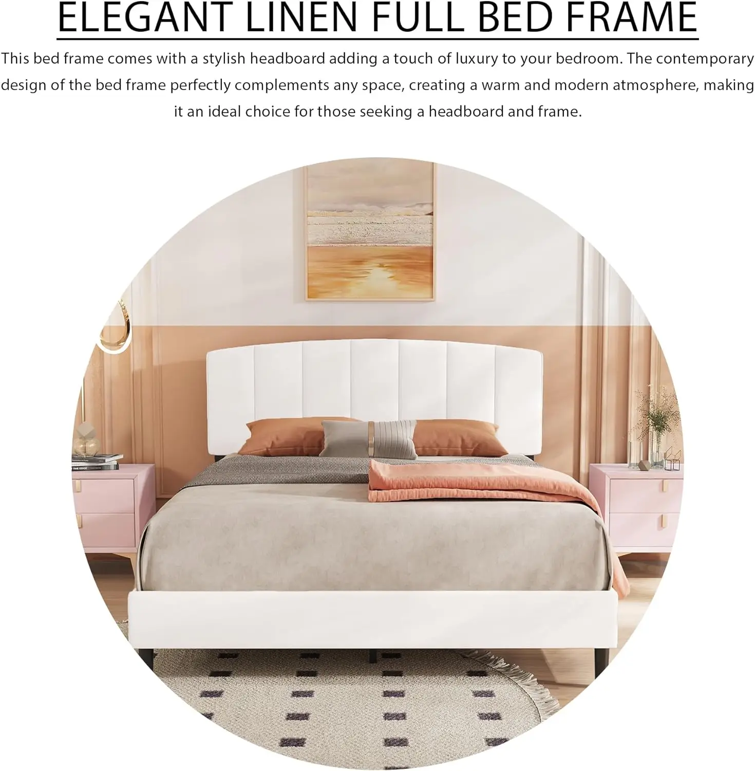 Upholstered Platform Bed Frame with Velvet Upholstered Headboard Wooden Slats Support No Box Spring Needed Easy Assembly