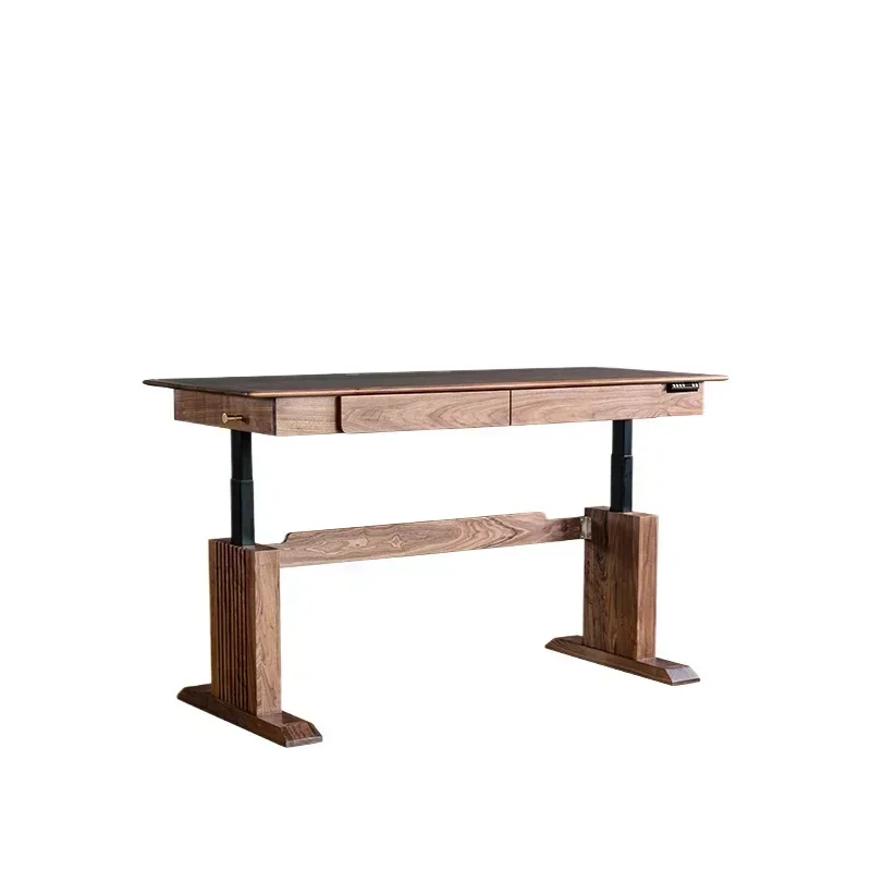 North American black walnut electric lifting desk, all solid wood office desk, computer desk, adjustable learning desk