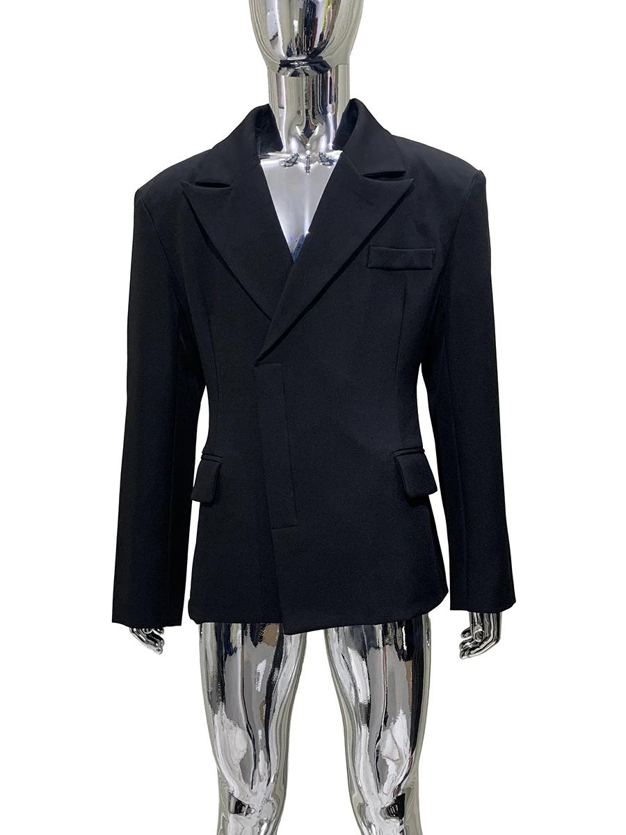 

Весенне-осенние черные приталенные пиджаки для мужчин, остроконечные лацканы, подплечники с длинными рукавами, элегантная шикарная роскошная дизайнерская одежда, мода пиджак мужской 2025