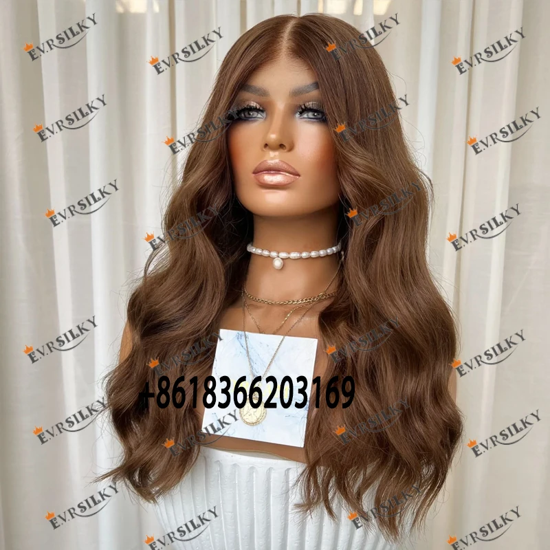 Long Wavy Caramel Brown 100% Human Hair 360 Lace Frontal Wigs for Black Women Thick Density Full Swiss Lace Wig Natural Hairline