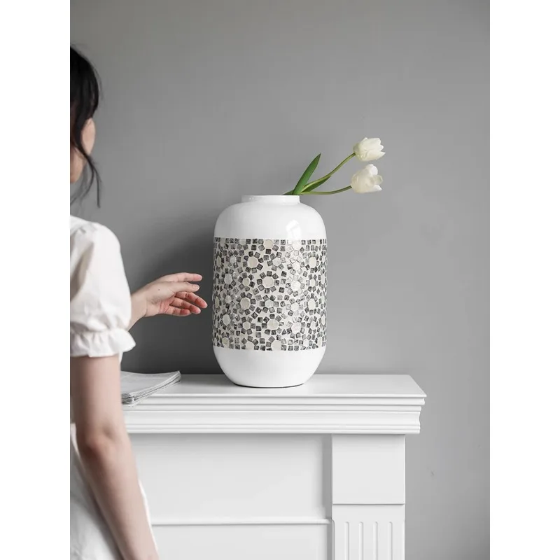 French large shell vase, high-end home jewelry ornament, living room entrance, bedroom desktop dried flower arrangement