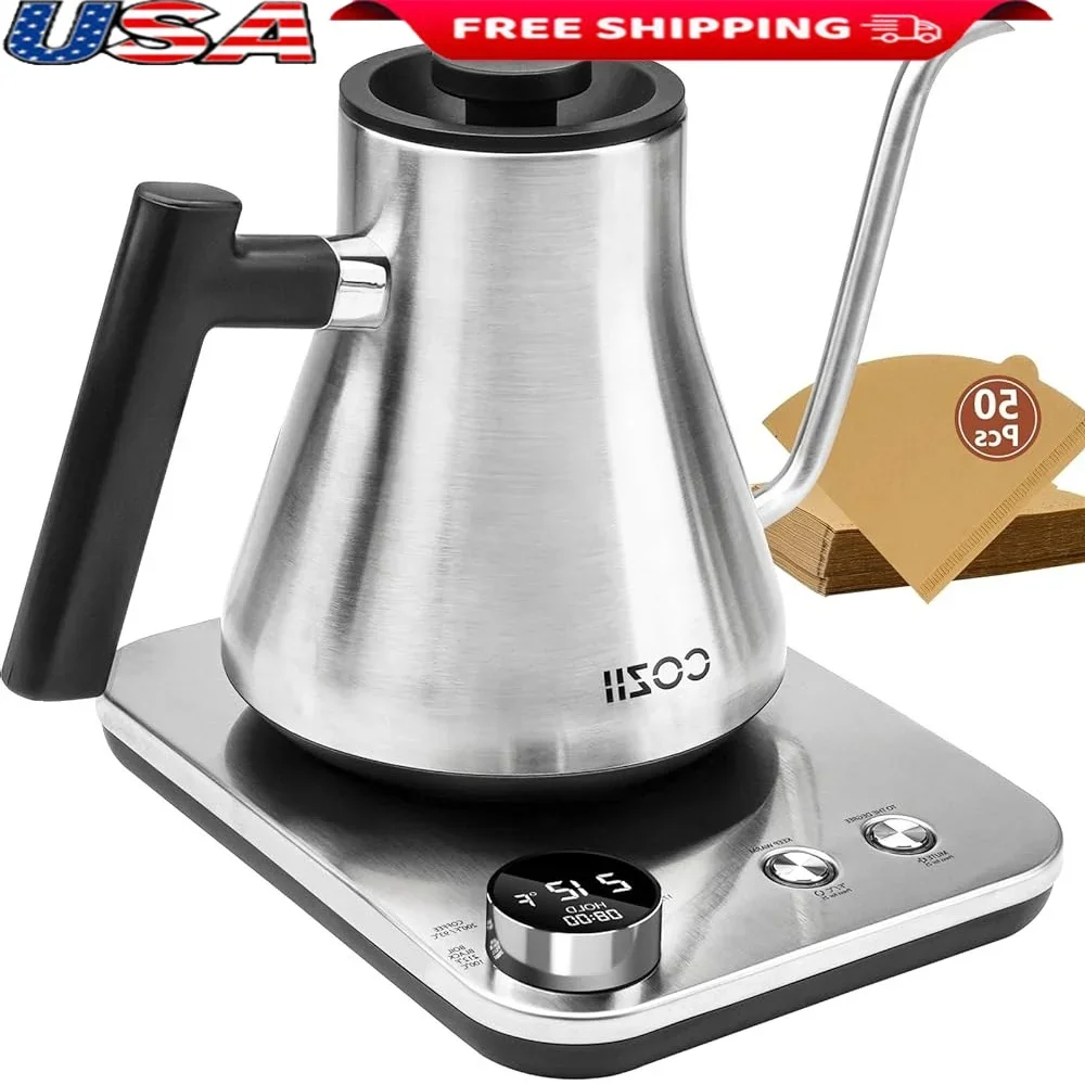 

Electric Gooseneck Kettle 1200W Fast Heating ±1°F Control 5 Temperature Settings Auto Shut Off 24H Keep Warm Coffee Tea