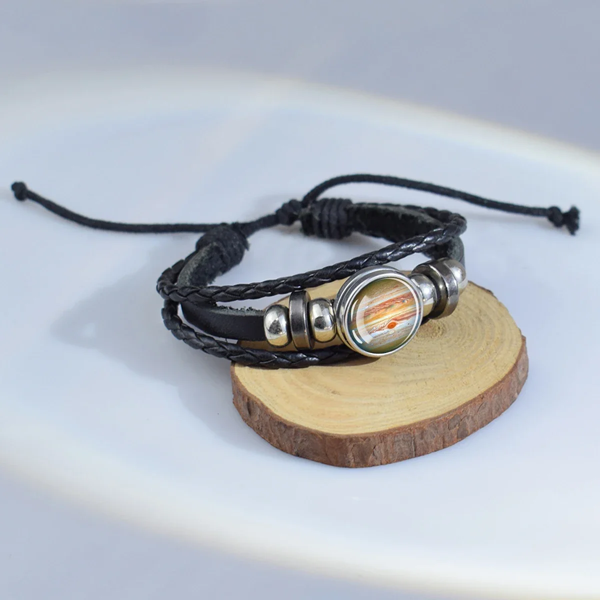 Earth Moon Solar Eclipse Black Leather Bracelet Astronomical Jewelry Bracelets Universe Sun Jupiter Bracelets Gifts