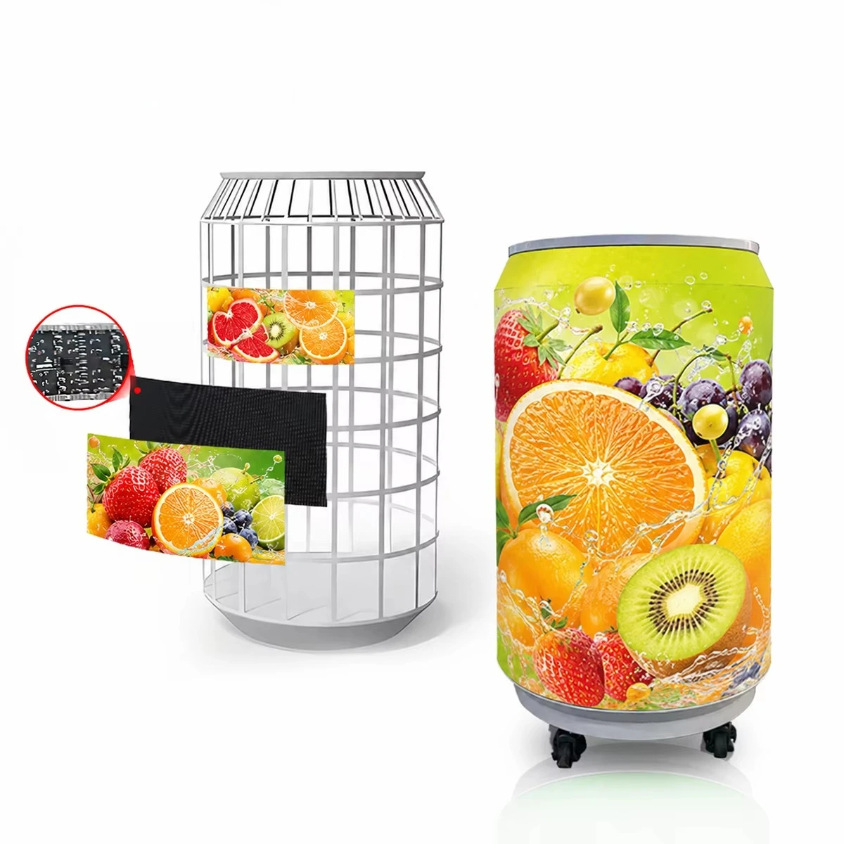 Can-shaped Full Color 320x160mm High Brightness LED Advertising Screen for Outdoor Fridge Beer Bottle Soda Drink Display
