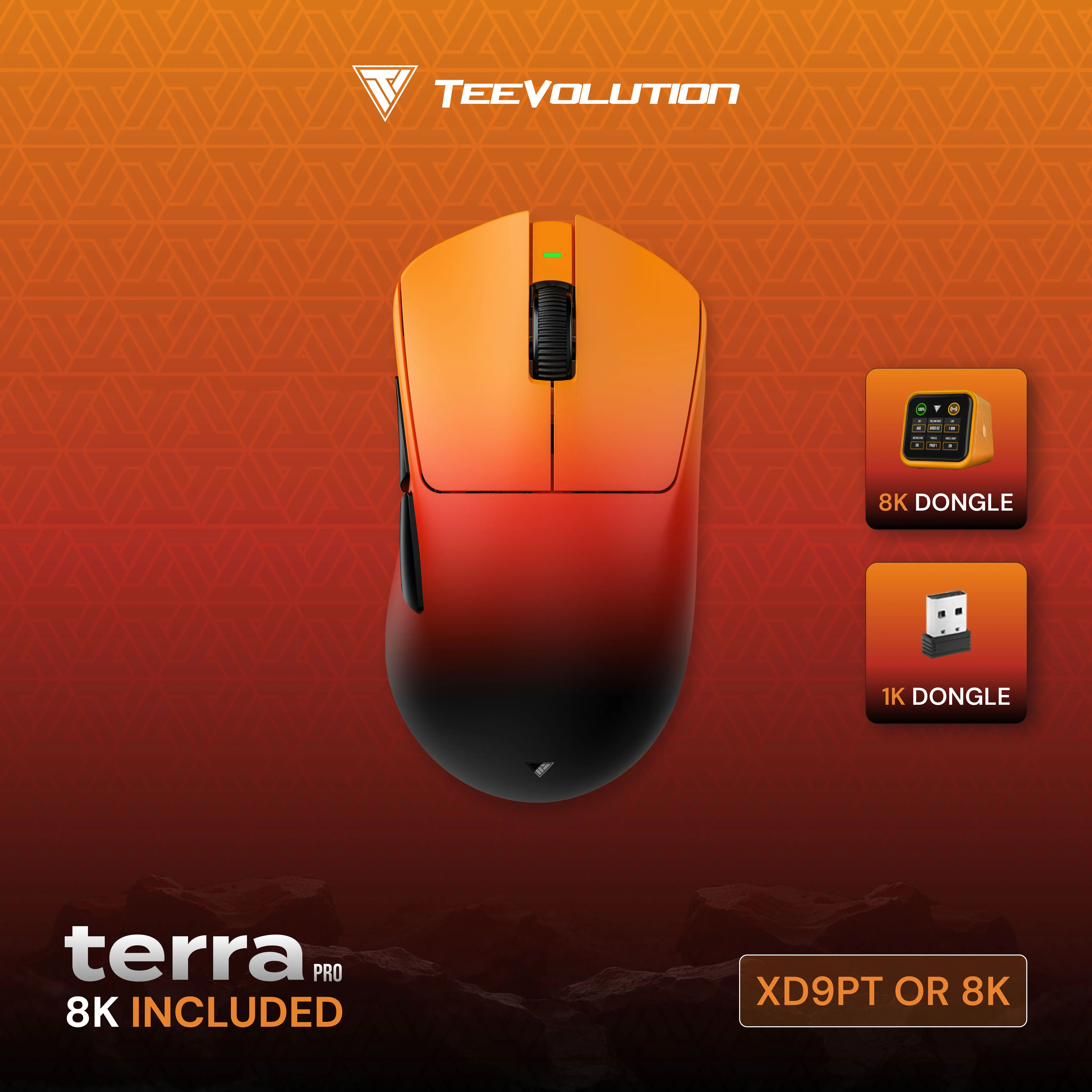 TEEVOLUTION TERRA PRO XD9 Wireless Gaming Mouse PAW3950 Right-hand ergonomics Mice Nordic 52840 49g 8K with Screen Receiver Mice