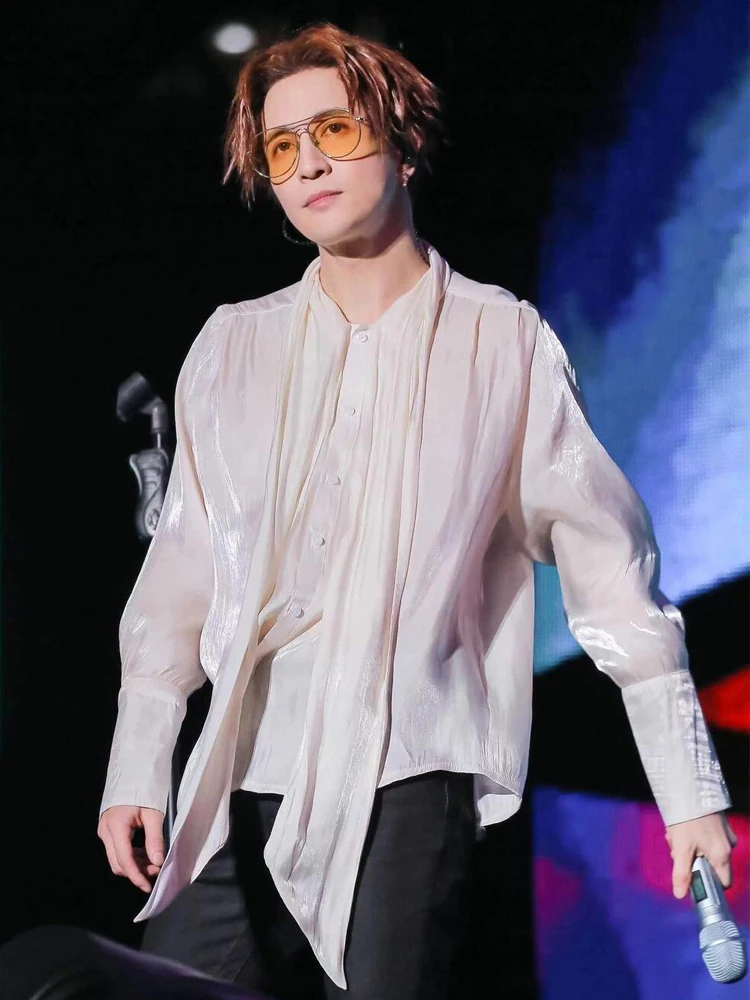 Xue Zhiqian Long Sleeve Pleated Silk Shirt Men Women Lightweight Sun Protection Floaty Euro Organza Ice Silk Shirt Casual Style