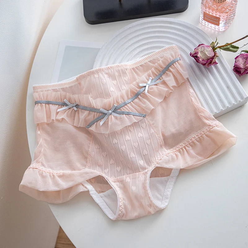 High Waisted Compression Underwear For Women 2025 New Sexy Mesh Bow Fly Edge Cotton Crotch Girls Triangle Pants