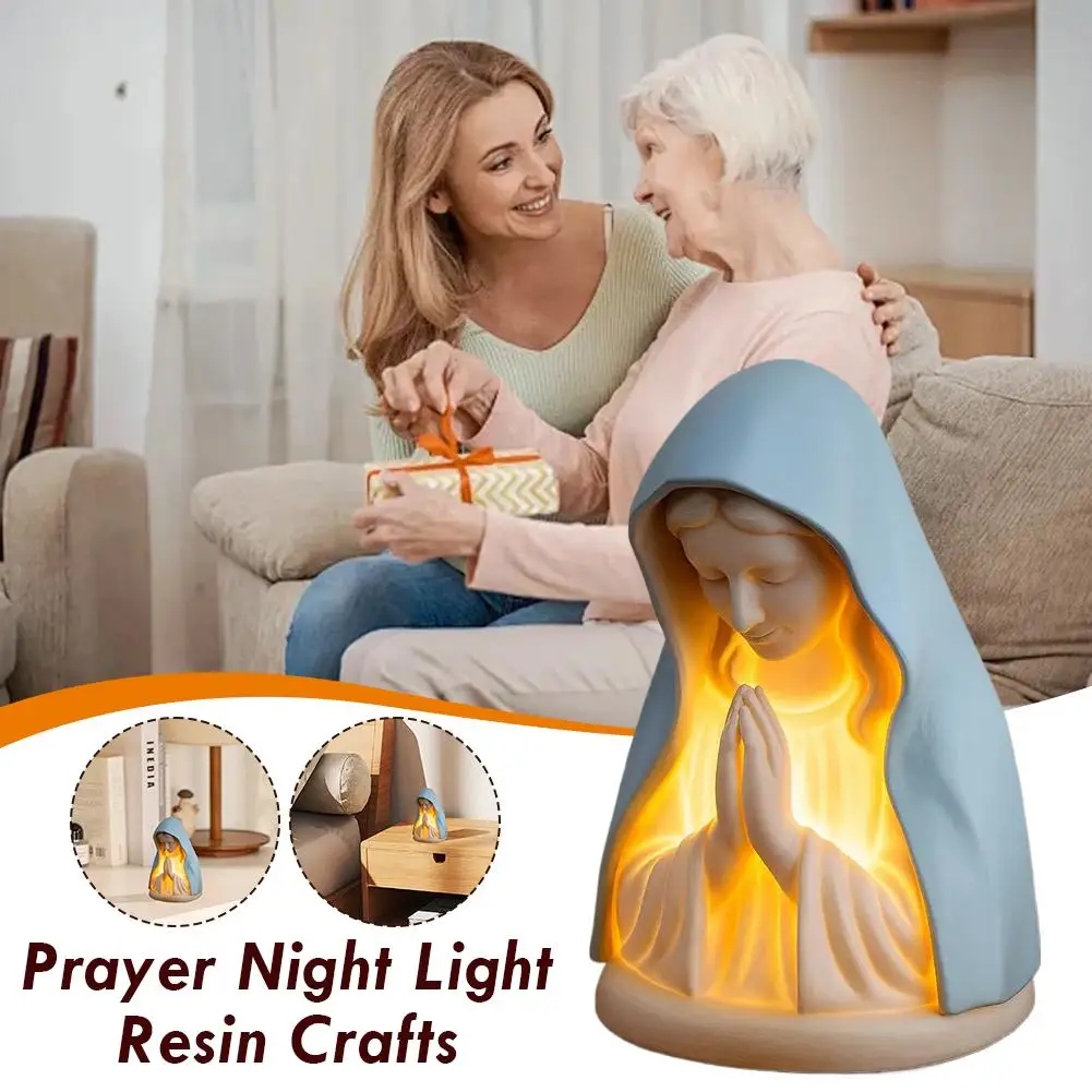 Creative Prayer Night Light Resin Angel Figurine Warm LED Lamp for Home Bedside Decor Peaceful Spiritual Statue Gift Ornament