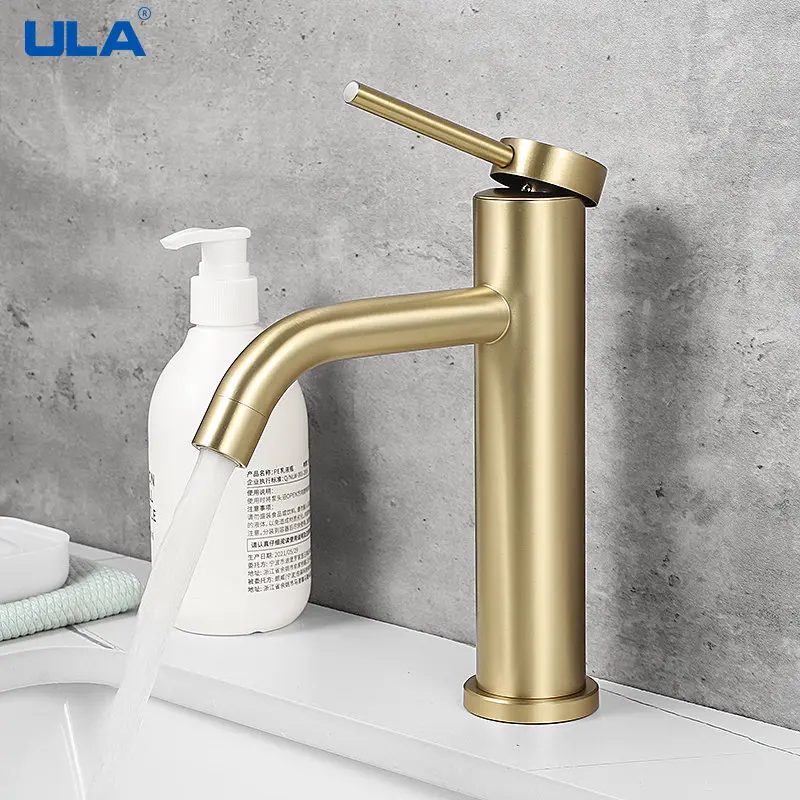 

ULA Basin Sink Faucet Gold Brushed Color Bathroom Deck Mounted Hot Cold Water Basin Mixer Bath Sink Tap Waterfall