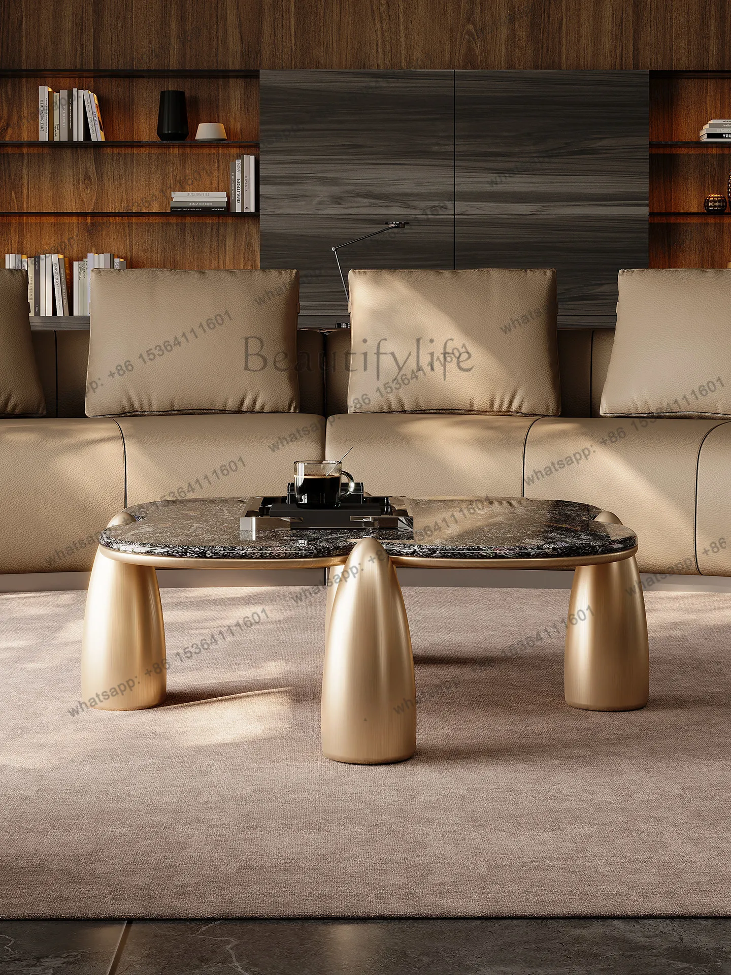hot -light luxury natural marble heterosexual coffee table living room high-end modern simple large flat-floor villa coffee tabl
