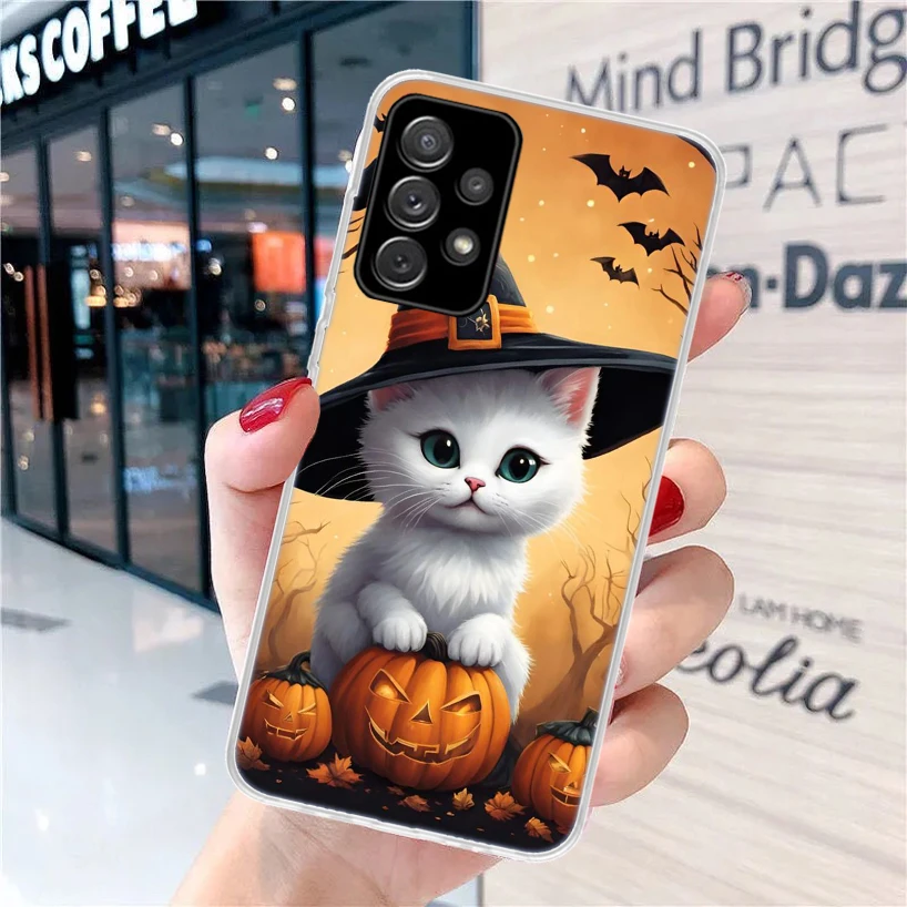 Black Kitten Halloween Pumpkin custodia morbida per Samsung Galaxy A51 A50S A41 A31 A21S A11 A71 A70 A40 A30S A20E A10 A6 A7 A8 +